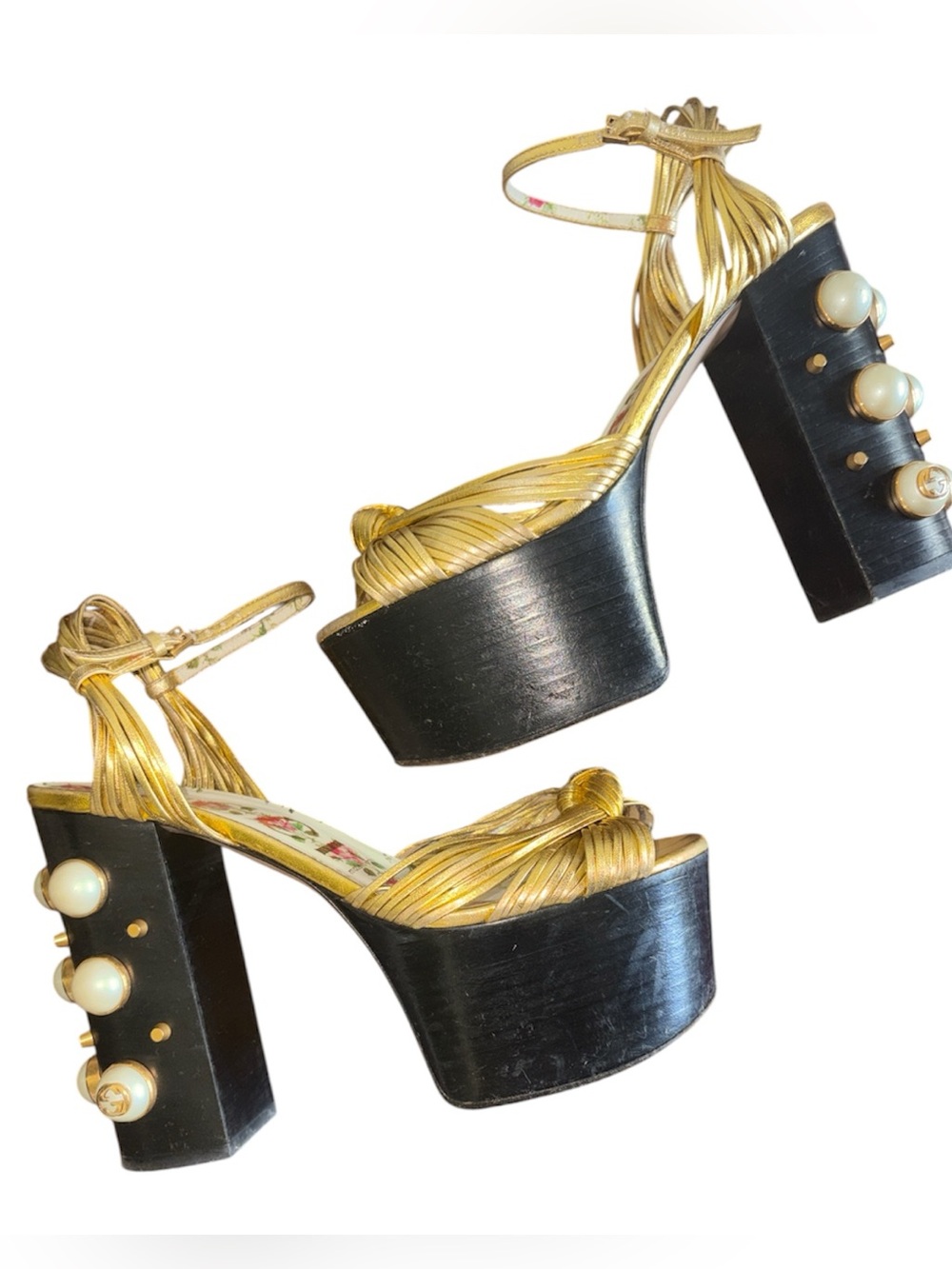 Gucci runway Allie pearl black platform chunky open toe sandal 37.5